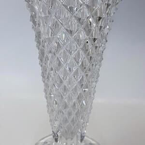 Vintage Clear Pressed Glass Trumpet Vase Diamond Pattern 8” Fluted Rim